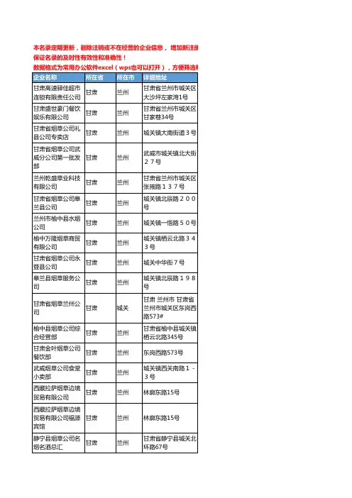 2020新版甘肃省烟草工商企业公司名录名单黄页联系方式大全539家