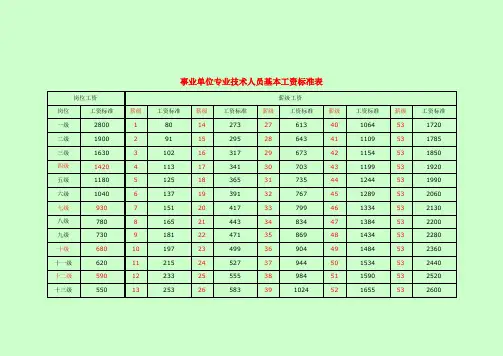 事业单位工作人员基本工资标准(岗位和薪级)