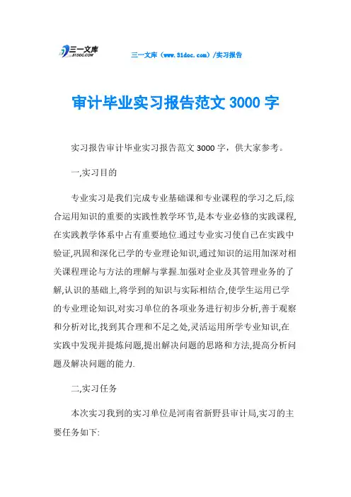审计毕业实习报告范文3000字
