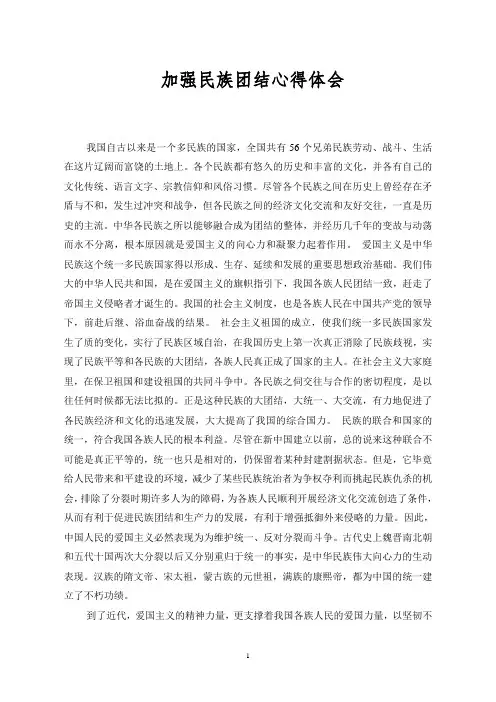 加强民族团结心得体会