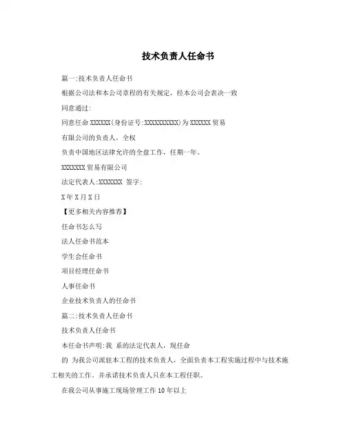 技术负责人任命书
