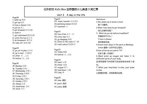 Kid's Box剑桥国际少儿英语3级词汇表 U3