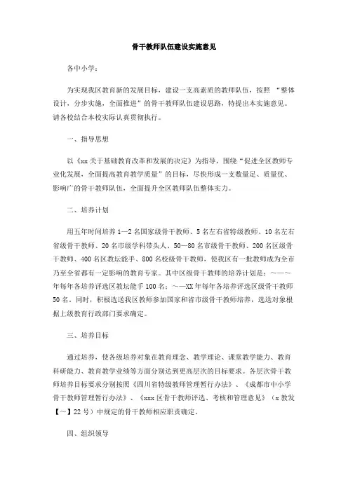 骨干教师队伍建设实施意见