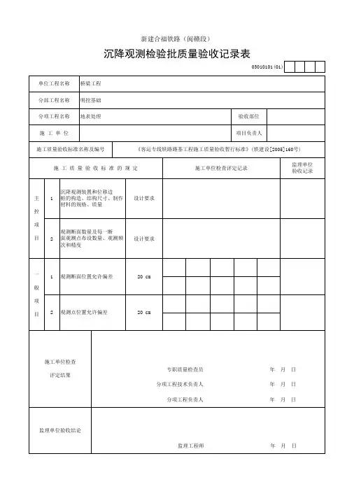 沉降观测检验批质量验收记录表