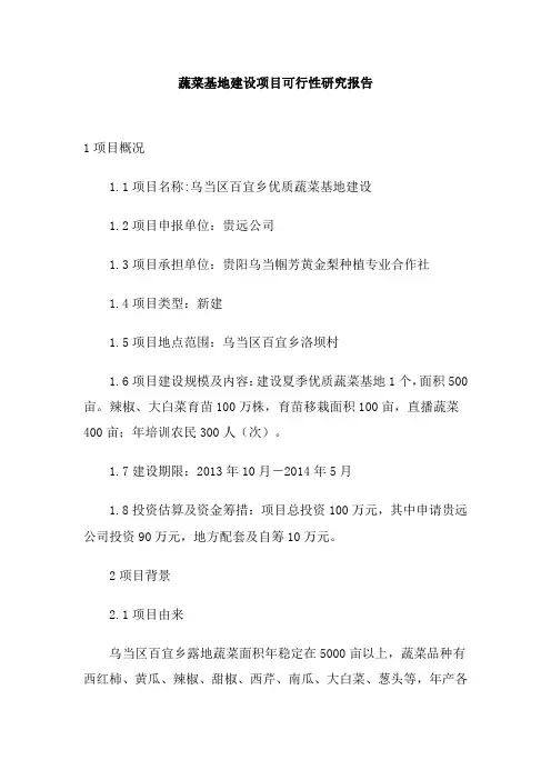 蔬菜基地建设项目可行性研究报告 2