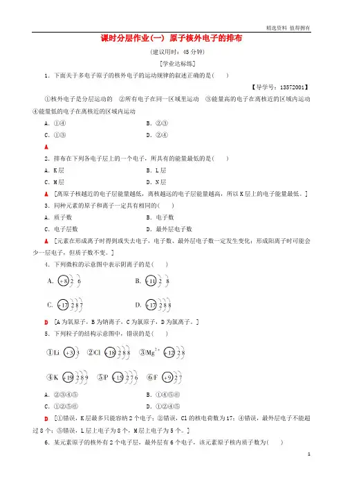 「精品」高中化学课时分层作业1原子核外电子的排布苏教版必修2