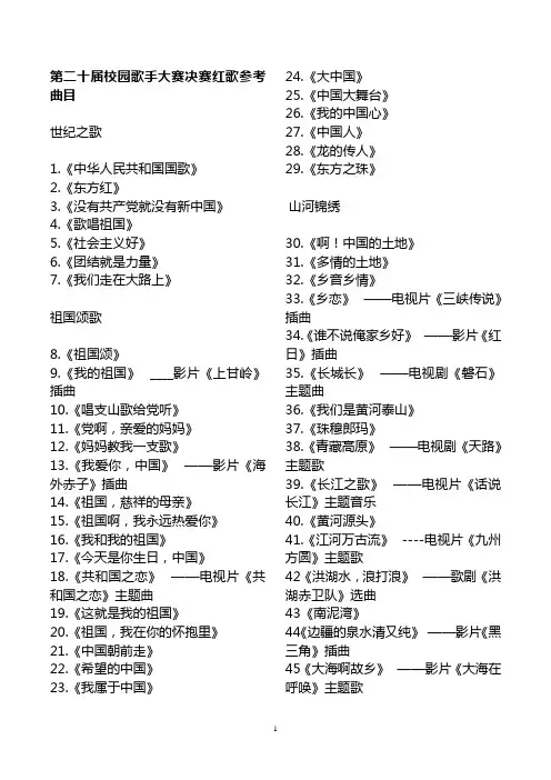 第二十届校园歌手大赛决赛红歌参考曲目