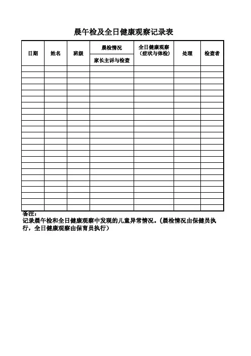 晨午检及全日健康观察记录表