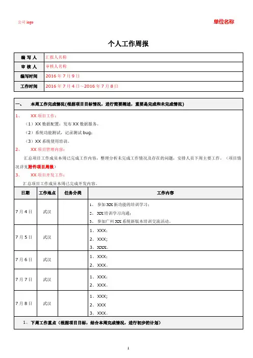 个人工作周报_模板