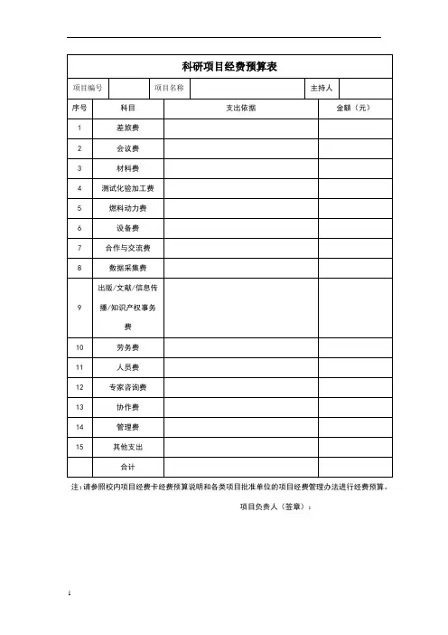 科研项目经费预算表 2