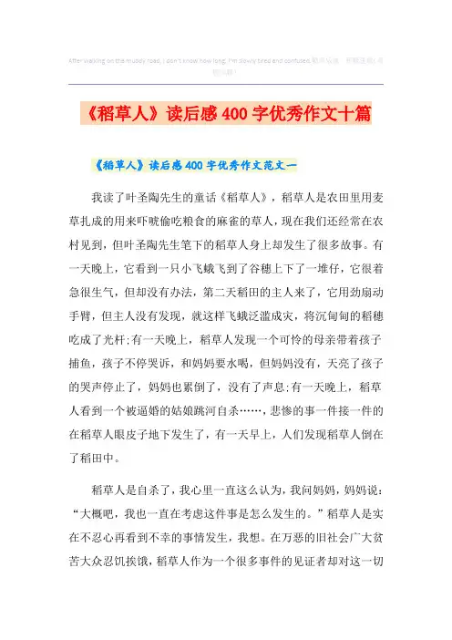 《稻草人》读后感400字优秀作文十篇