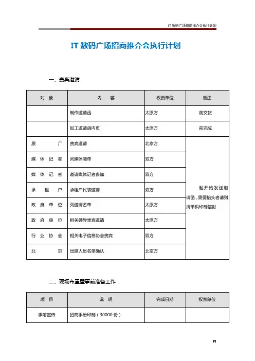 IT数码广场招商推介会执行计划
