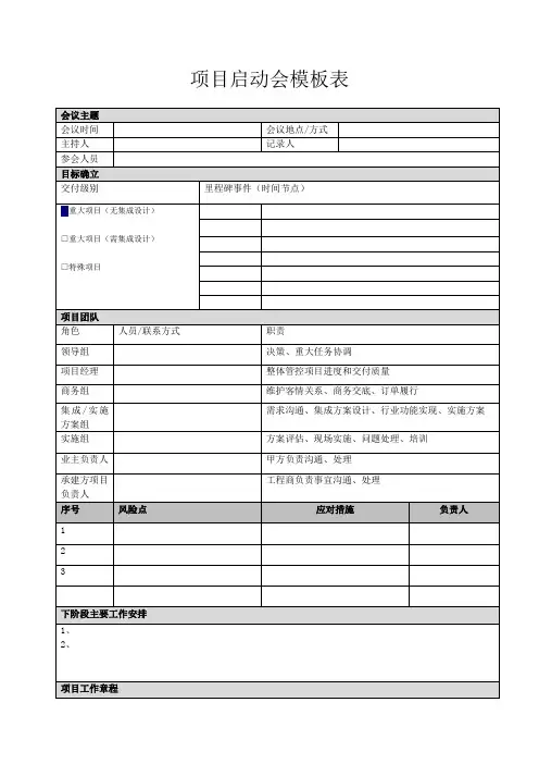 项目启动会模板表