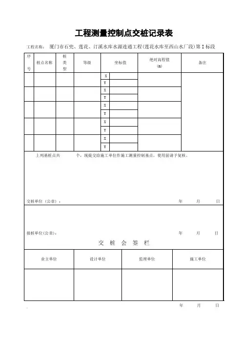 工程测量控制点交桩记录表2