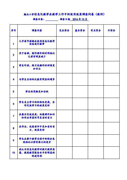 教师问卷调查表  信息化教学在教育教学工作中使用效果调查问卷