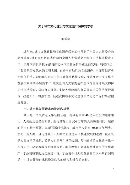 关于城市文化建设与文化遗产保护的思考
