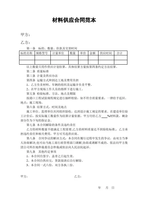 材料供应合同范本