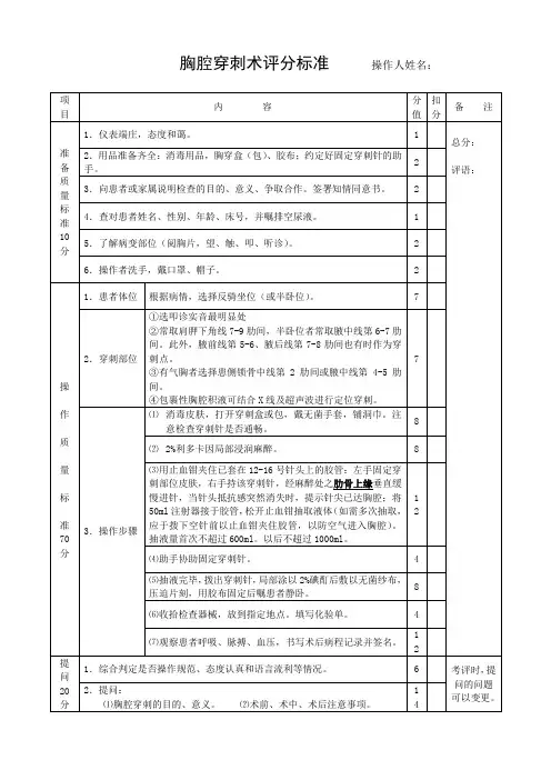 胸腔穿刺考核及规范