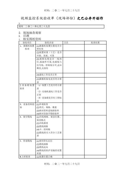 视频监控系统验收单