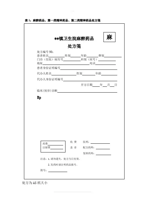 麻醉药品处方笺(参考格式)
