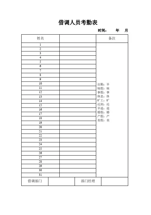 借调人员考勤表模板