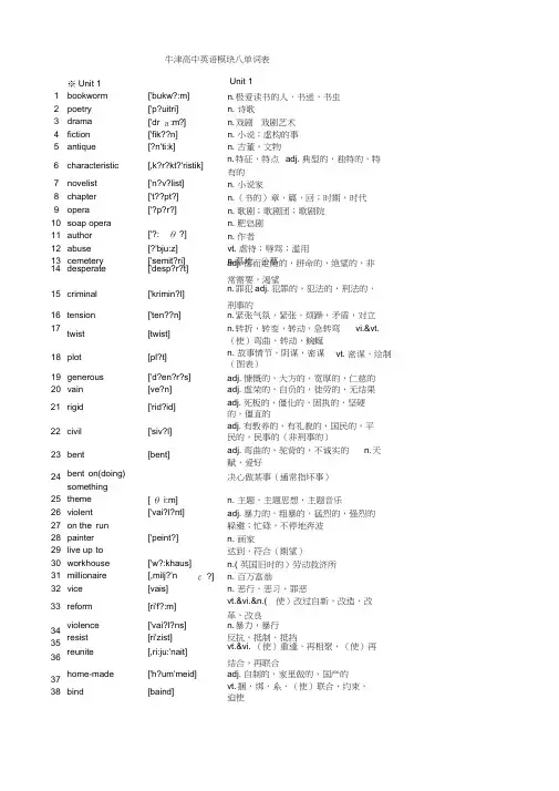 (完整版)牛津高中英语模块八单词表(带音标)
