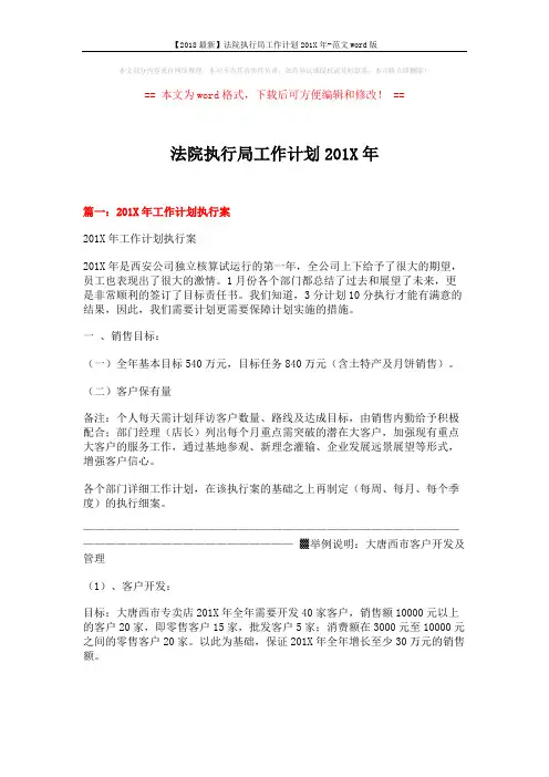 【2018最新】法院执行局工作计划201X年-范文word版 (9页)