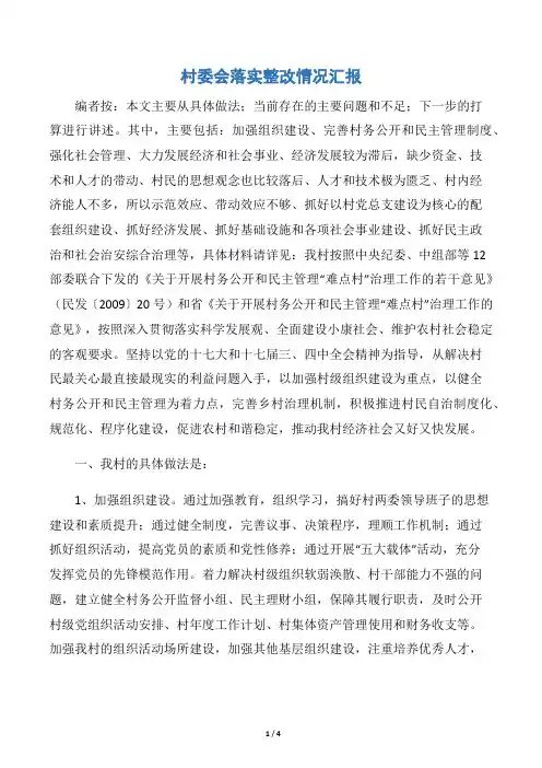 村委会落实整改情况汇报