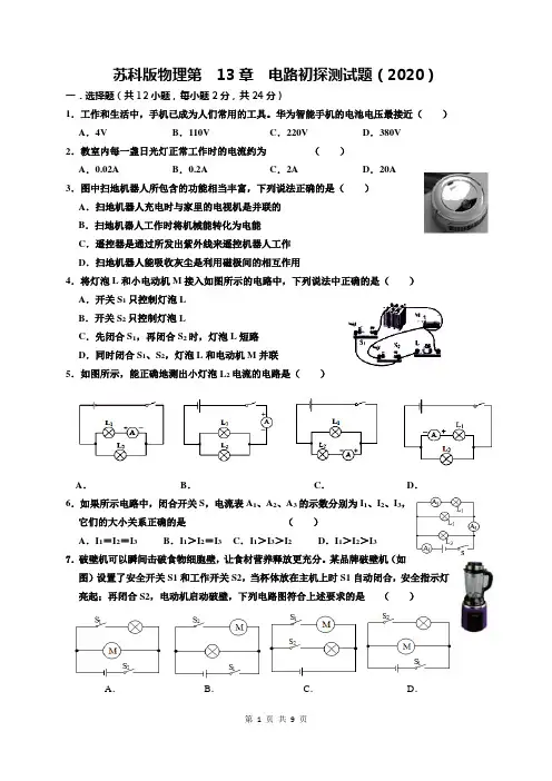苏科版九年级物理第13章 电路初探 测试题