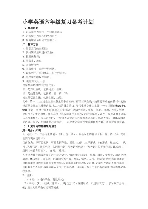 小学英语六年级复习备考计划