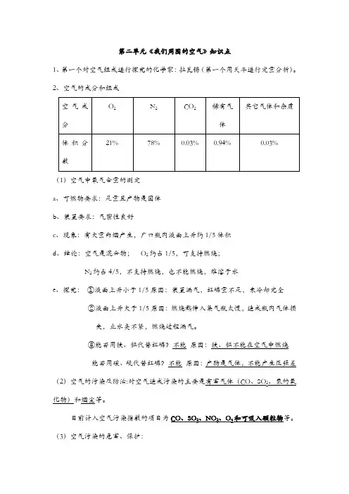 第二单元《我们周围的空气》知识点