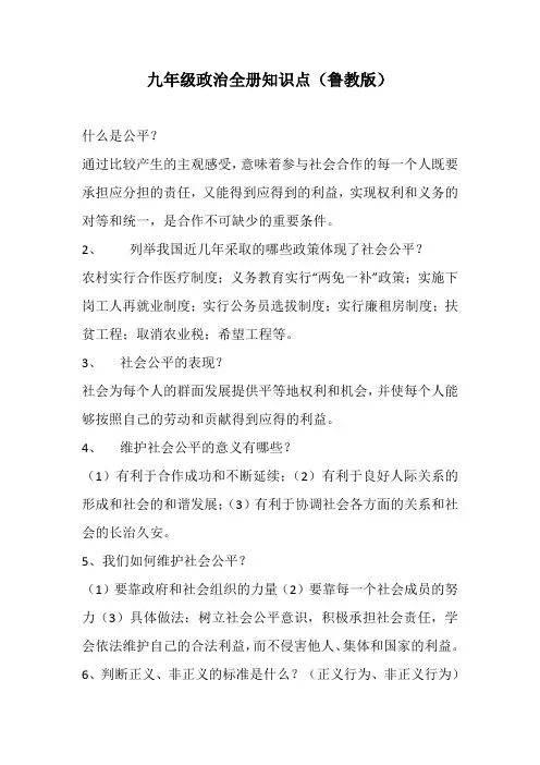 九年级政治全册知识点(鲁教版)