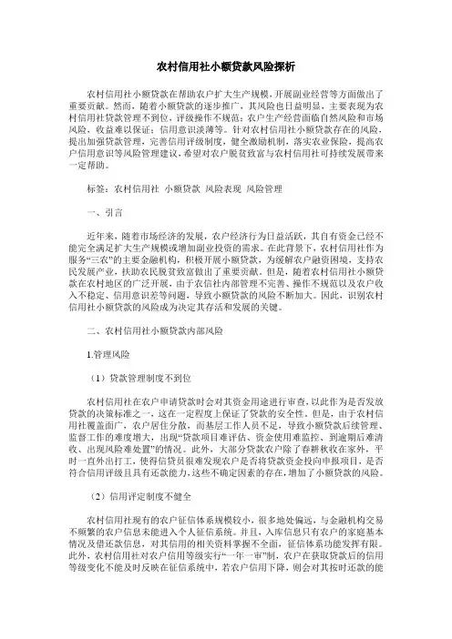 农村信用社小额贷款风险探析