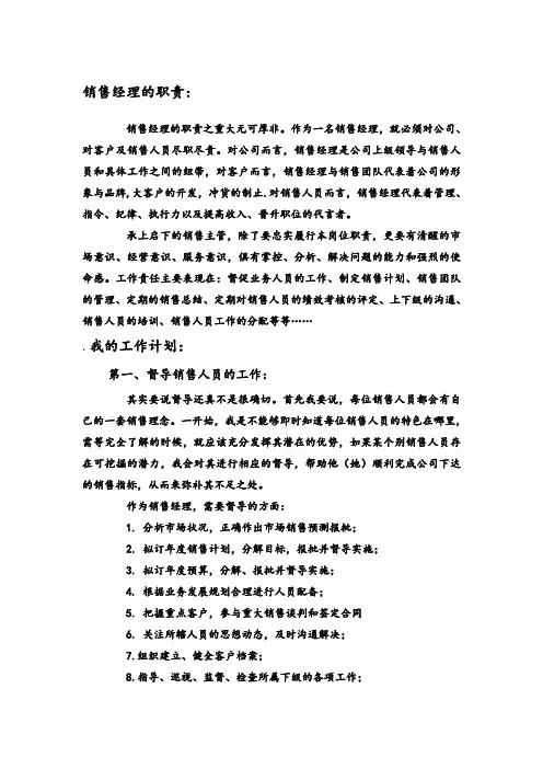 销售经理工作计划