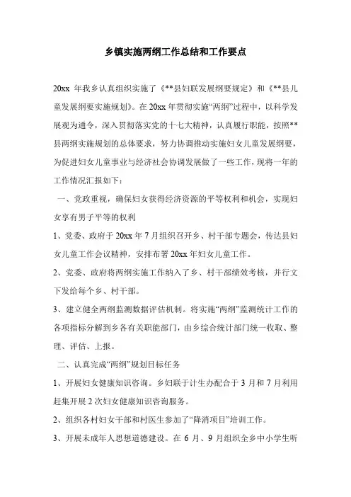 乡镇实施两纲工作总结和工作要点