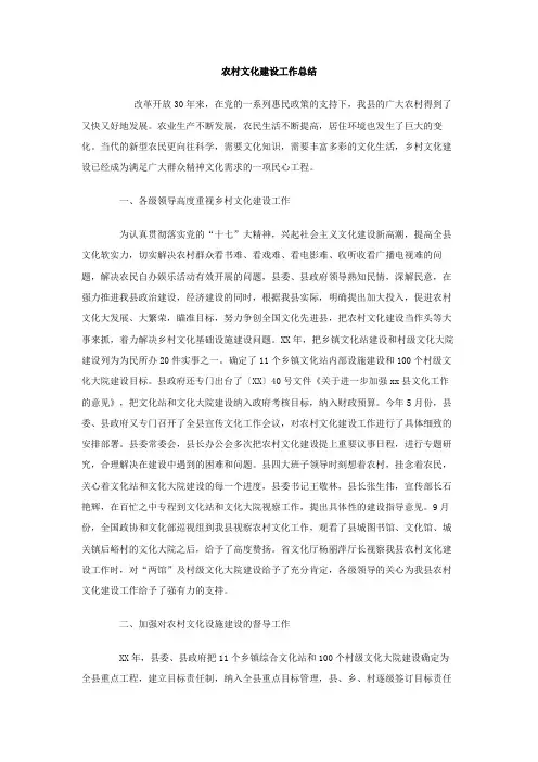 农村文化建设工作总结
