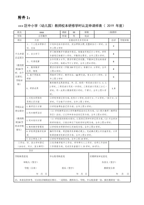 校本研修学时认定申请表