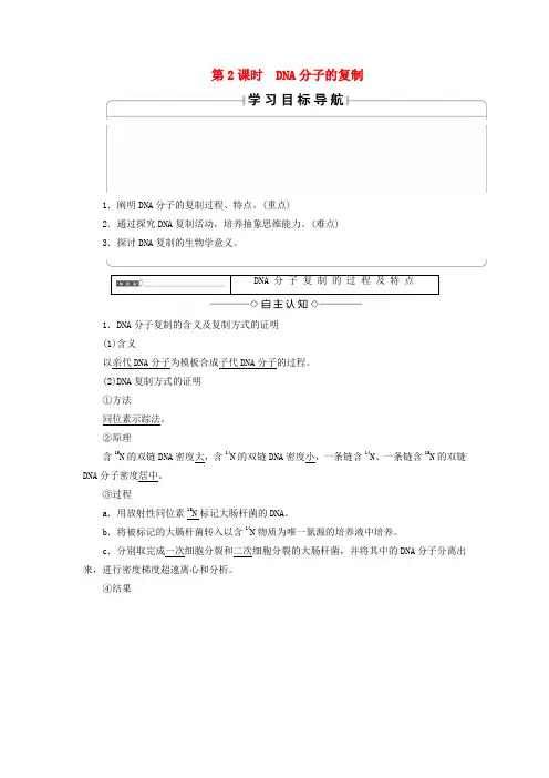 高中生物第4章DNA分子的结构和复制第2课时DNA分子的复制学案苏教版