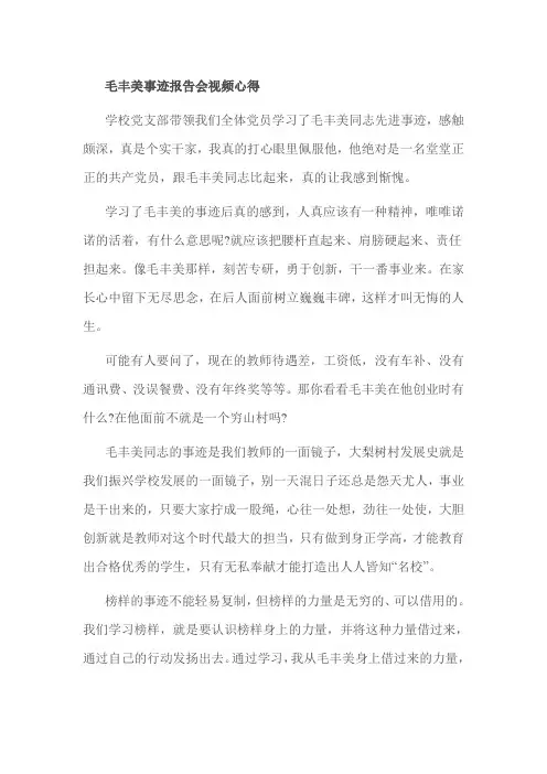 毛丰美事迹报告会视频心得