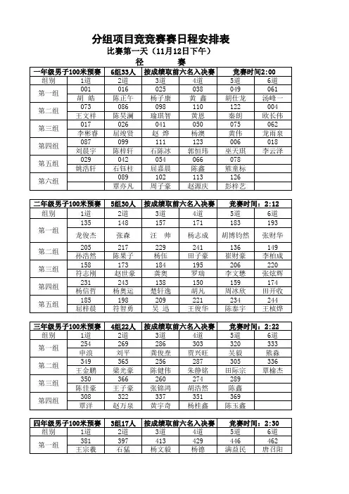 分组项目竞赛日程安排表