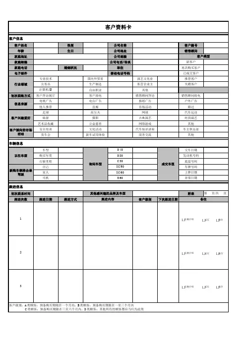 volvo客户资料卡版本