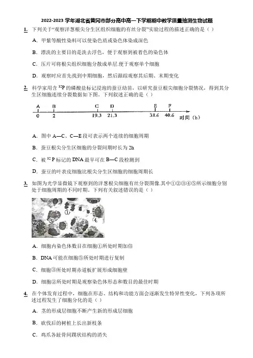 2022-2023学年湖北省黄冈市部分高中高一下学期期中教学质量抽测生物试题