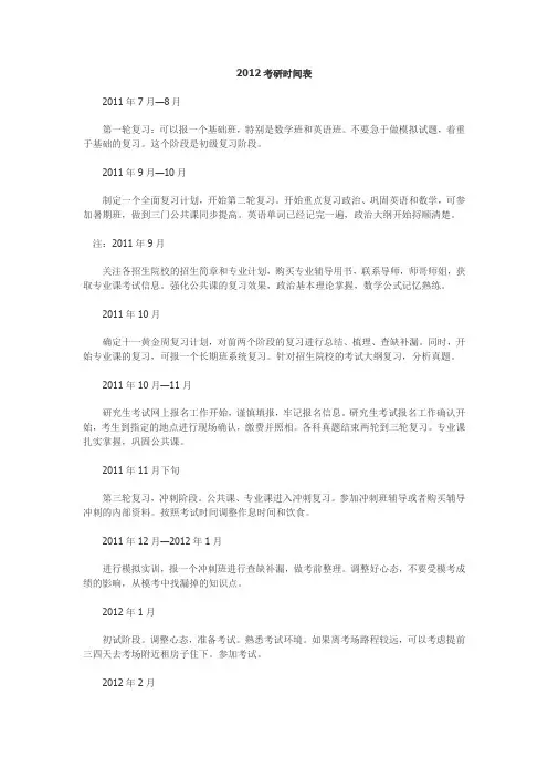 2012考研时间表