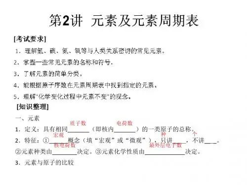 中考(人教版)化学知识点冲刺复习课件：第2讲 元素及元素周期表(共13张PPT)