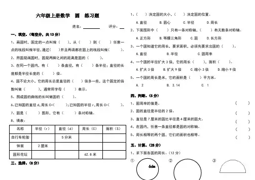 六年级上册数学--圆--练习题
