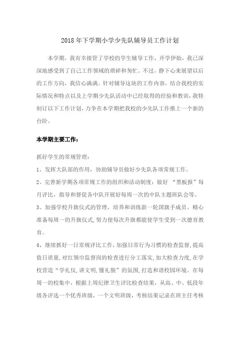 少先队辅导员工作计划