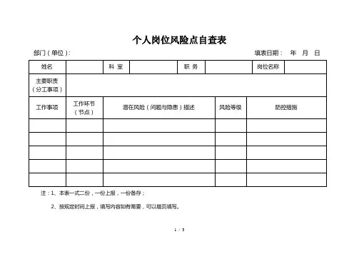 个人岗位风险点自查表 2