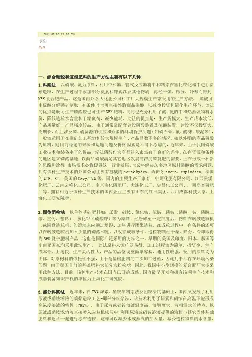 复合肥主要工艺技术和生产方法介绍