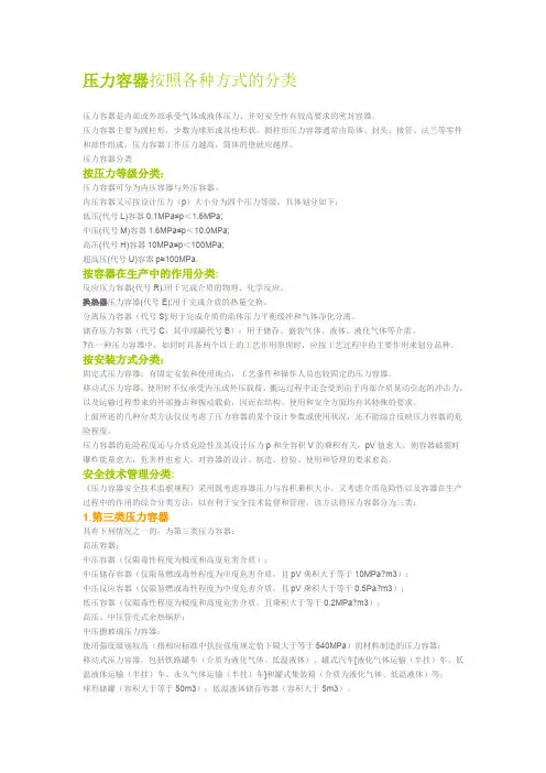 压力容器按照各种方式的分类