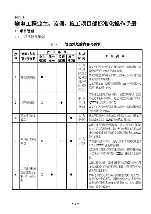 输电工程业主、监理、施工项目部 管理工作手册